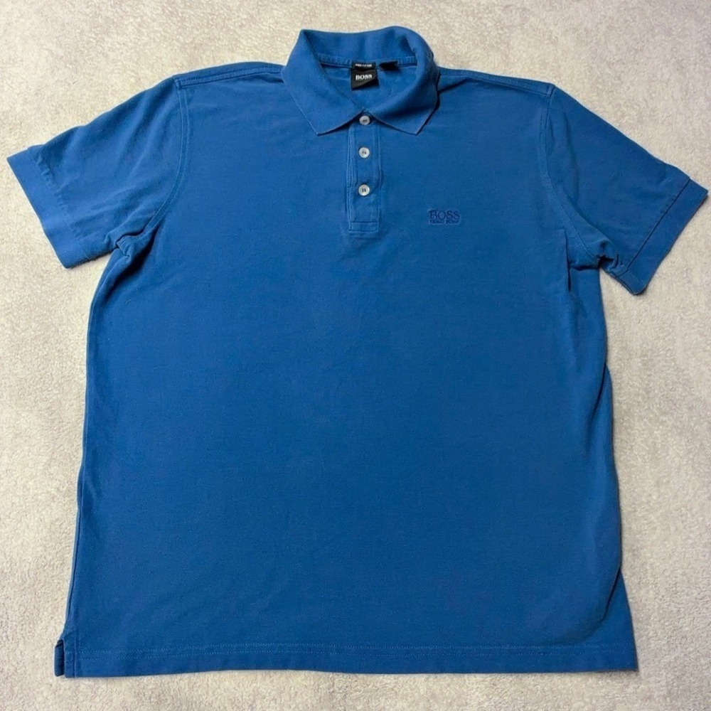 Hugo Boss Polo Shirt Mens Size M Cotton Short Sleeve Blue Casual Made in Peru
